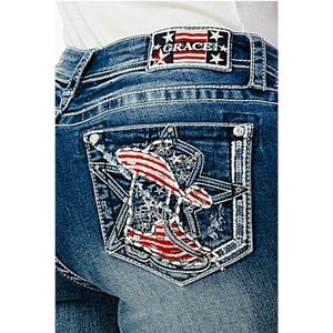 Grace in LA Women's Americana Boot Embroidered Skinny Fit Stretch Jeans